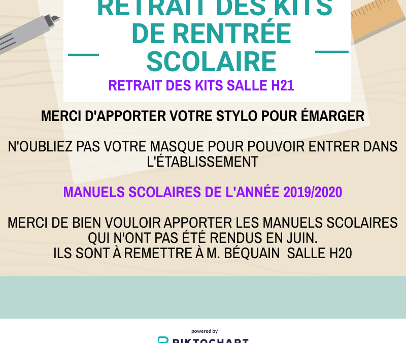 RETRAIT DES KITS + REMISE DES MANUELS SCOLAIRES ANNÉE 2019/20 VENDREDI 28 AOÛT 8H-18H30