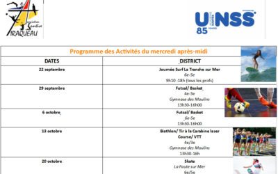 Programme des activités du mercredi après-midi à l’AS