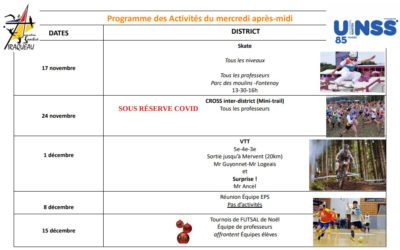 Calendrier Mercredis après-midi AS