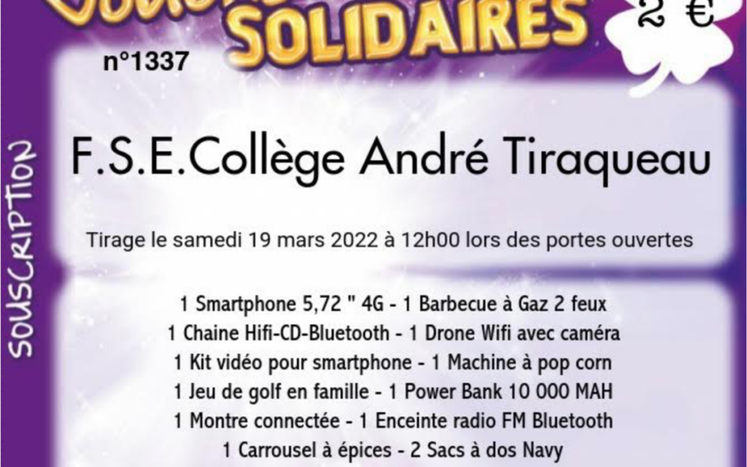 TOMBOLA LORS DES PORTES OUVERTES DU COLLÈGE LE SAMEDI 19 MARS